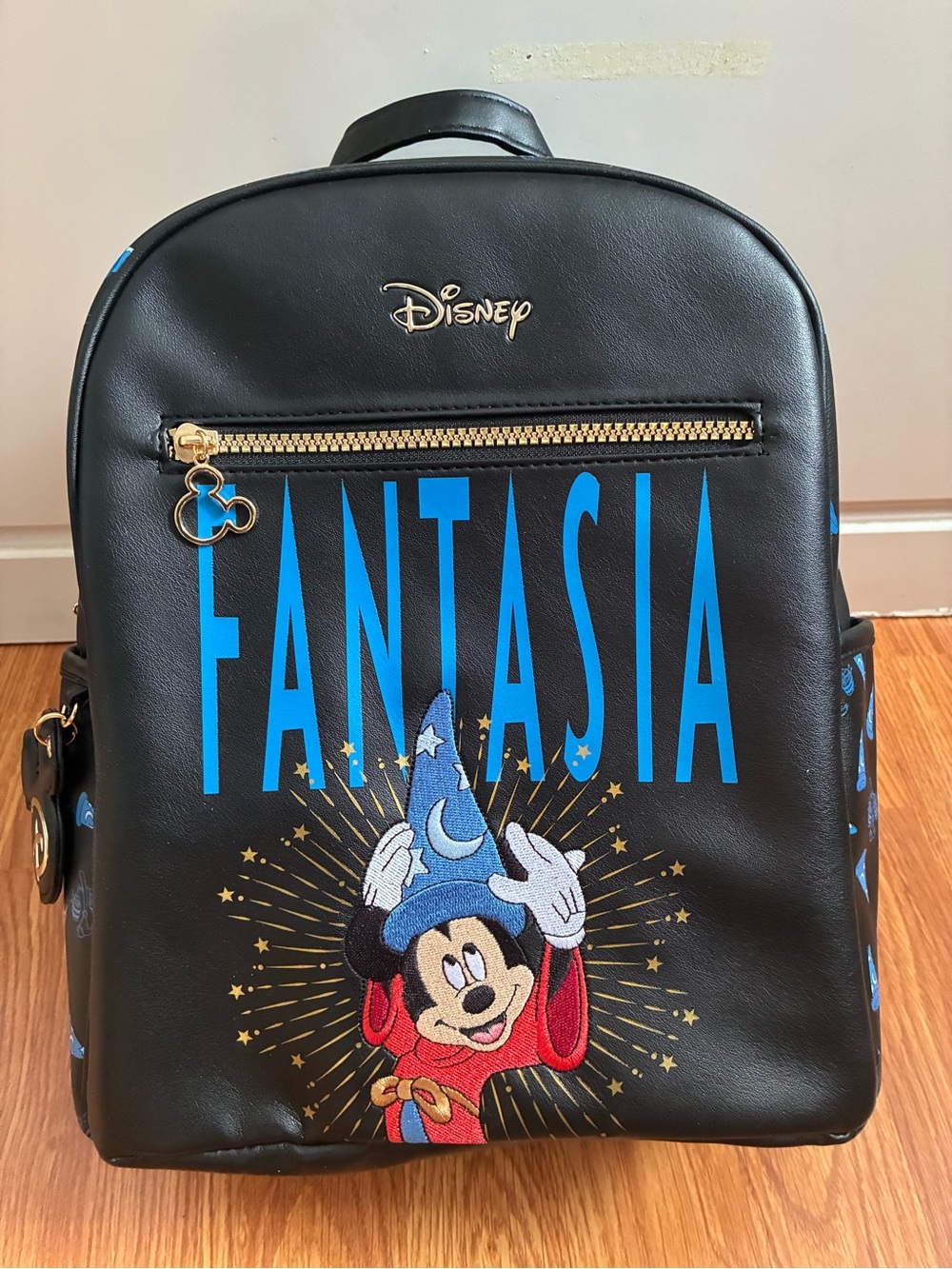 New Disney Fantasia Black and Blue Mickey Backpack with Gold Hardware
